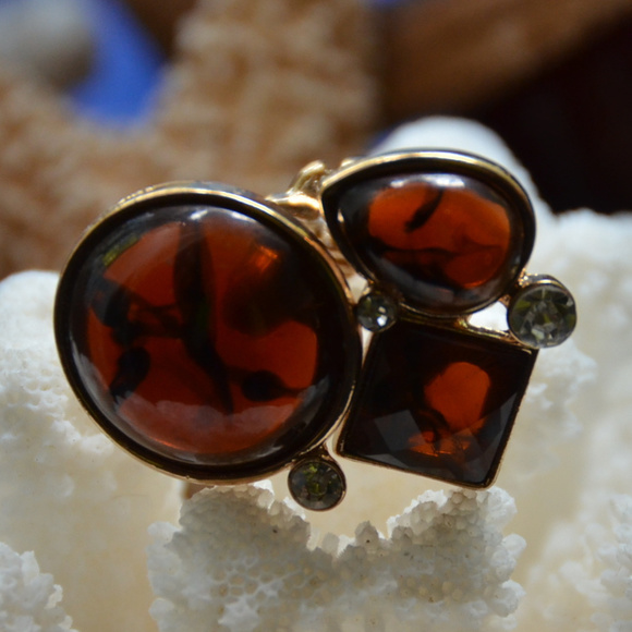 Mackenzie brown amber chunky clamper ring size 5 - Picture 3 of 8